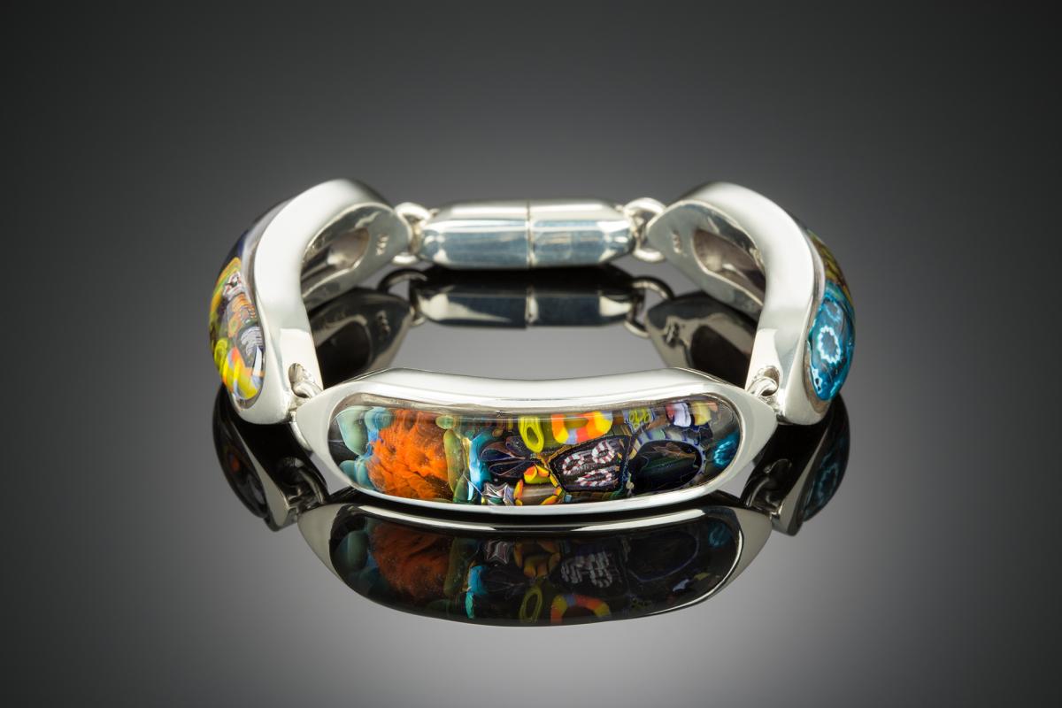 Tide Pool Glass and Sterling Silver Link Bracelet picture