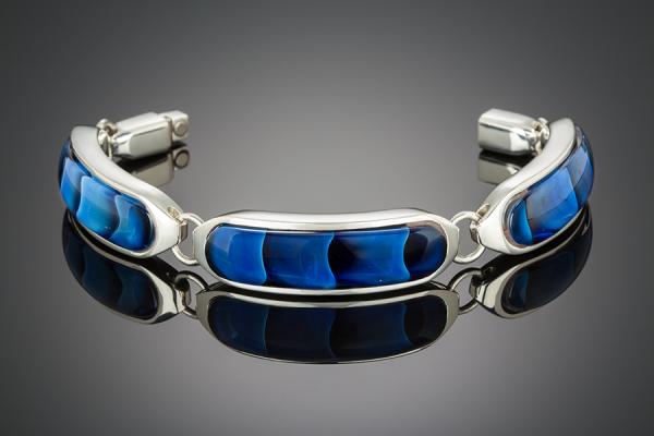 Lagoon Glass and Sterling Silver Link Bracelet