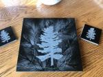 Etched White Pine within Michigan outline on granite lazy Susan hot plate