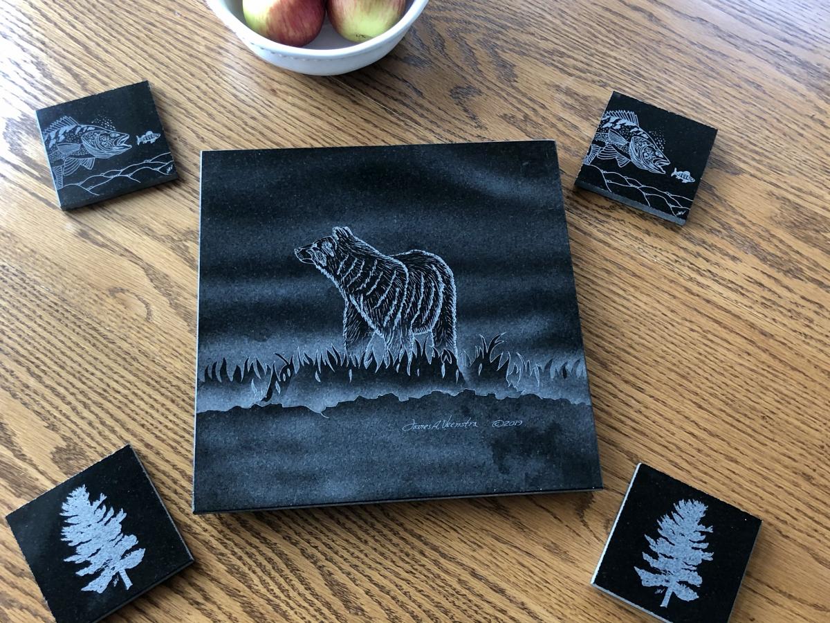 Etched Granite Bear Hotplate Lazy Susan picture