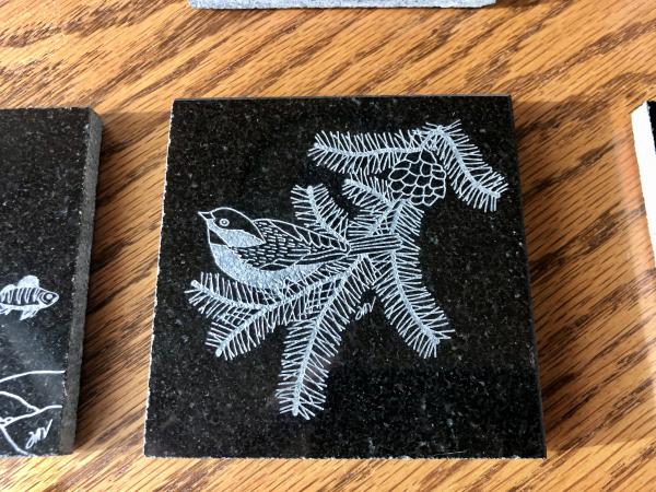 Etched Chickadee tile/coaster granite picture