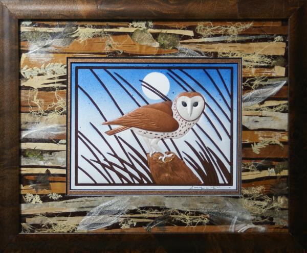 8" x 10" barn owl - handmade paper mat picture