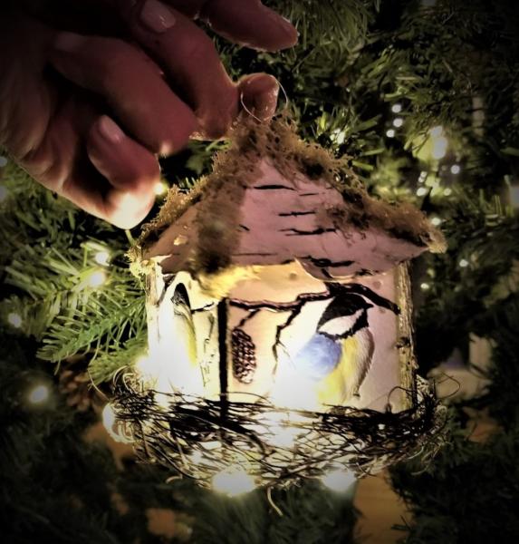 lighted chickadee ornament