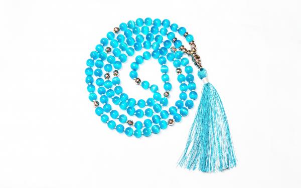 Sky Blue Cat's Eye Mala Necklace picture