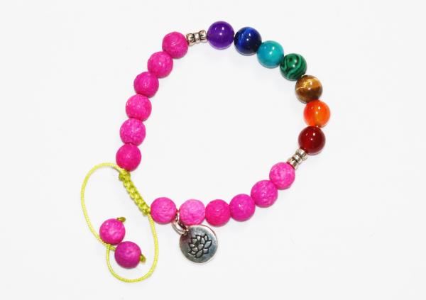 Pink Lave Chakra Bracelet with Lotus Flower Charm