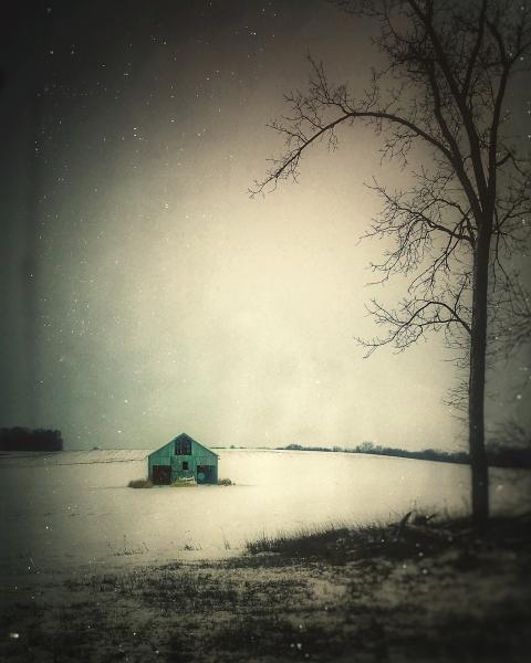 Blue Barn in Snow 1