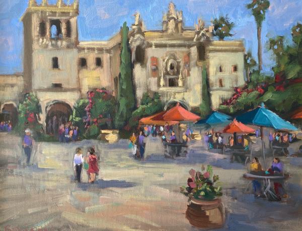 Balboa Park Umbrellas 16x20. oil picture