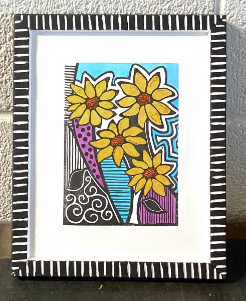 Hand-Painted Linocut Print - Daisies picture