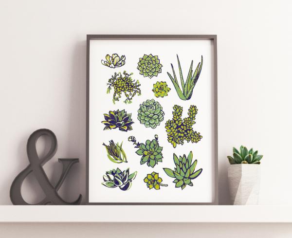 Succulents Linocut Print