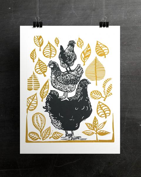 Stack of Chickens Linocut Print picture