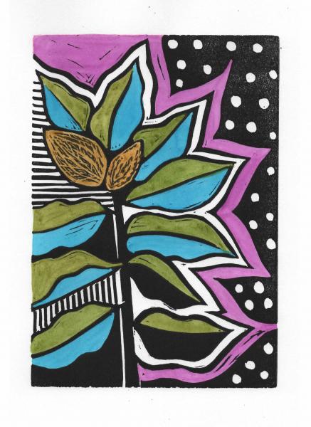 Hand-Painted Linocut Print - Milkweed picture