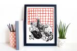 Backyard Chickens Linocut Print