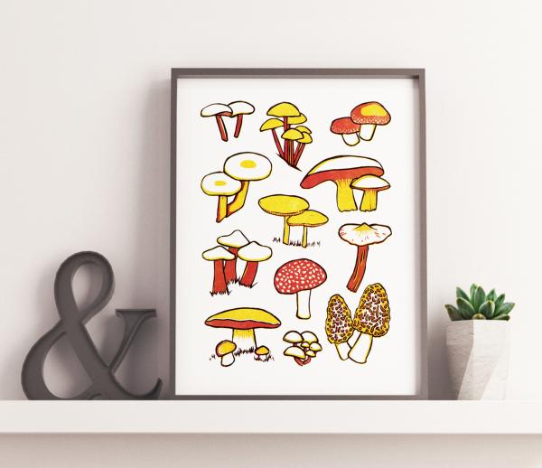Wild Mushrooms Linocut Print