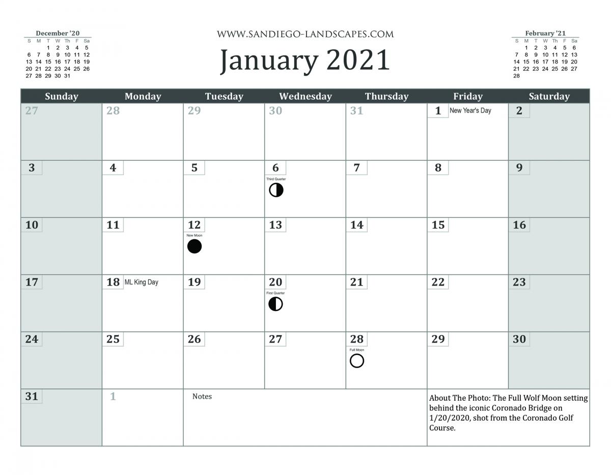 2021 San Diego Calendar picture