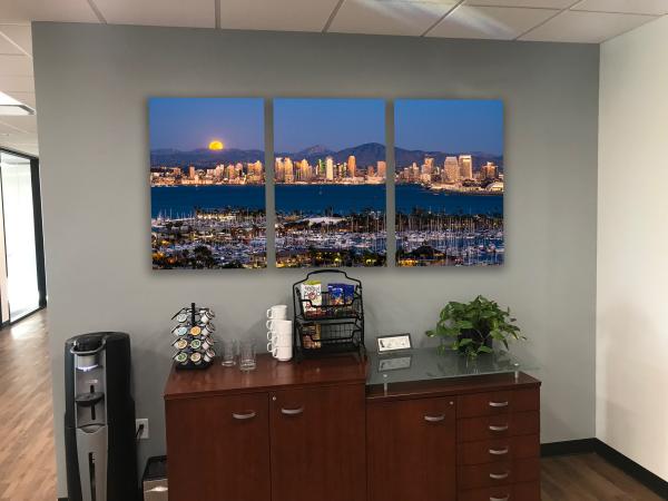 Full Moon Rising Over The San Diego Skyline - 30"x60" Metal Triptych picture