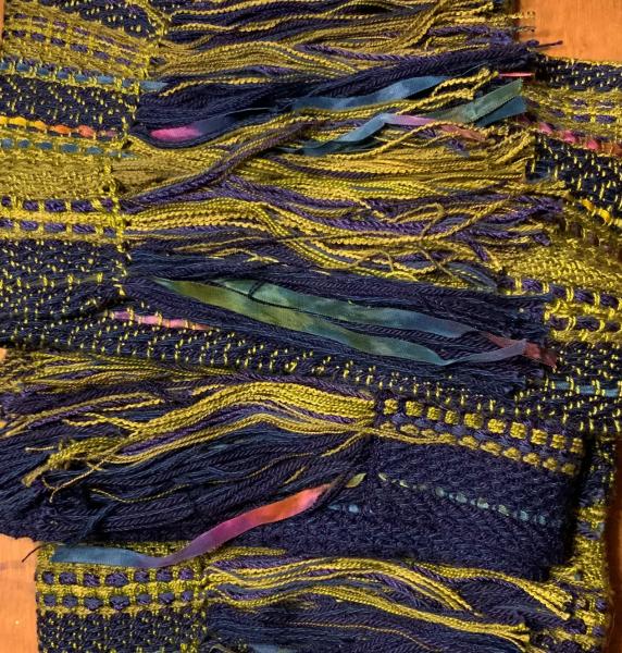 Olive and Deep Blue Handwoven Scarf picture