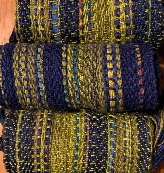 Olive and Deep Blue Handwoven Scarf picture