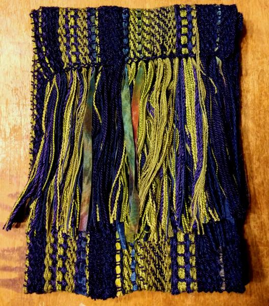 Olive and Deep Blue Handwoven Scarf picture