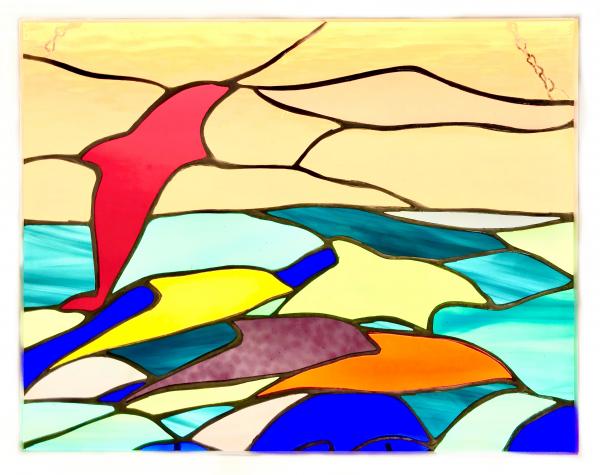 Dolphin Pod Stained Glass picture