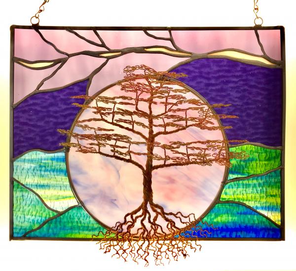 Copper and Brass Stained Glass Tree of Life