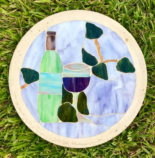 Wine Themed Glass & Concrete Stepping Stone