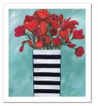 Red Flowers in Striped Vase - Print