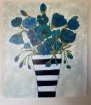 "Blue Whimsy" Blue Flowers in Striped Vase