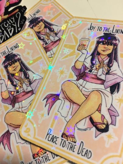 Maya Fey Ace Attorney Joy to the Living Parody Card Sticker picture