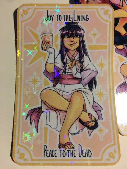 Maya Fey Ace Attorney Joy to the Living Parody Card Sticker