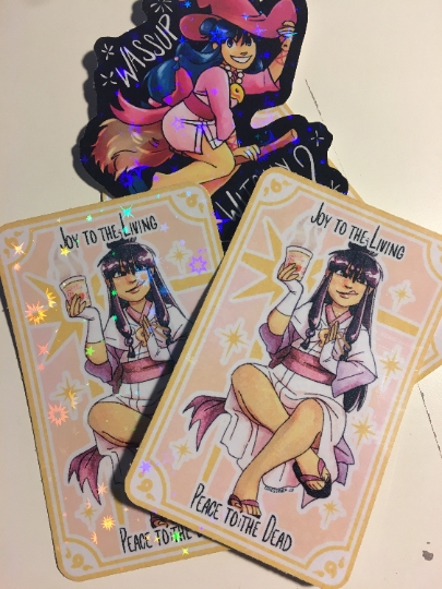 Maya Fey Ace Attorney Joy to the Living Parody Card Sticker picture