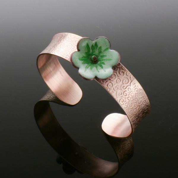 Copper Enameled Flower Cuff