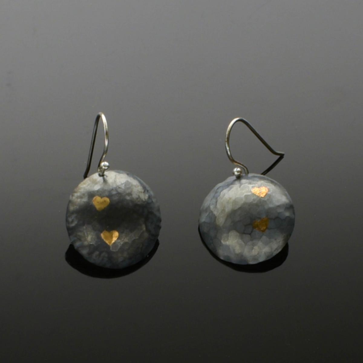 Keum Boo Domed Earrings with 24K Heart Design picture