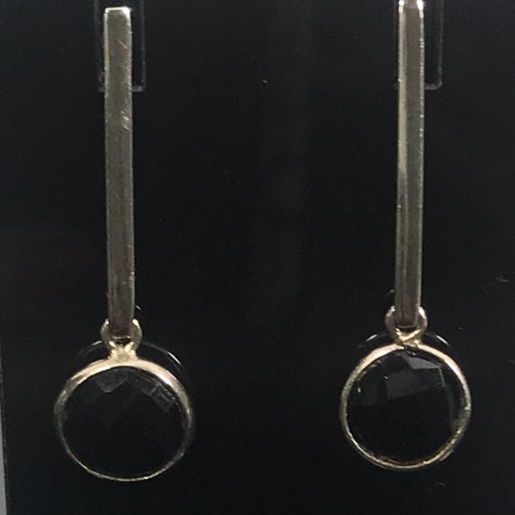 Sterling Silver Bar Earrings with Black Onyx Stones picture