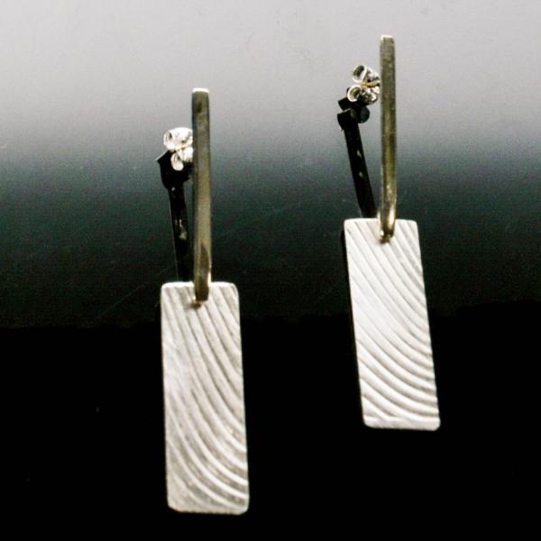 Sterling Silver Rectangular Wave Bar Earrings picture