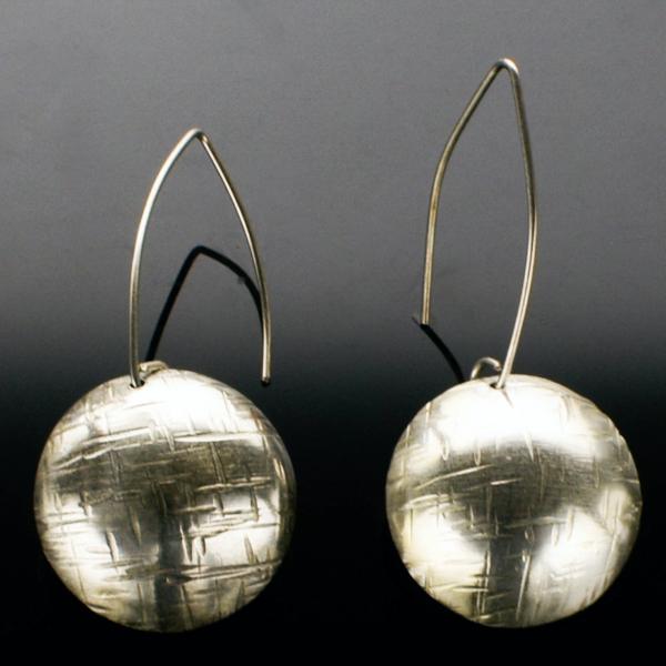 Sterling Silver Domed Linen Textured Earrings