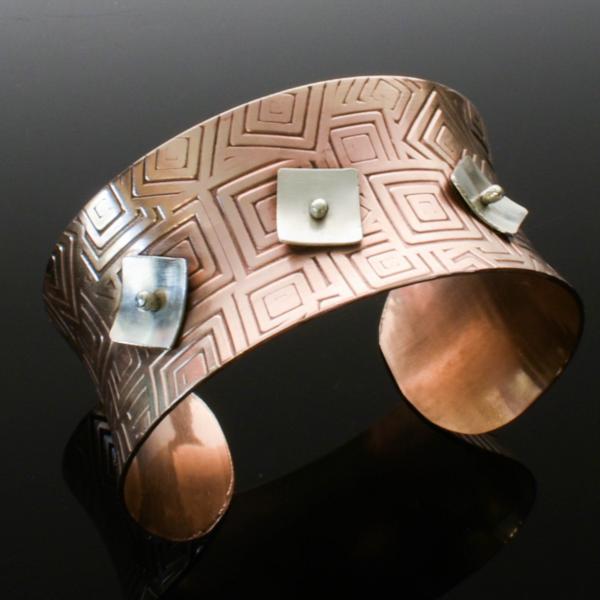 Copper and Silver Anticlastic Geometric Cuff picture