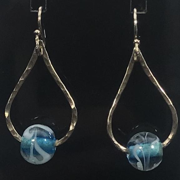 Sterling Silver Blue Bead Drop Earrings