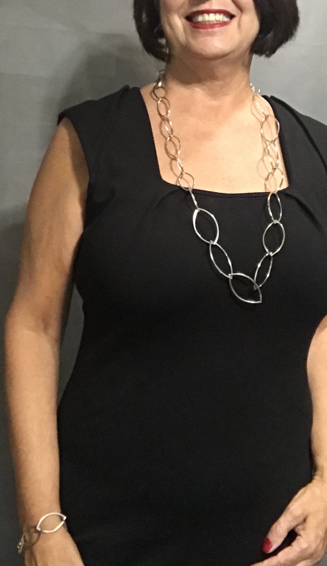 Sterling Silver Marquise Square Link Necklace-Opera Length picture