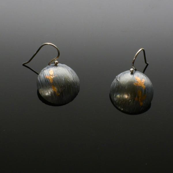 Keum Boo Domed Earrings with 24k Leaf Design