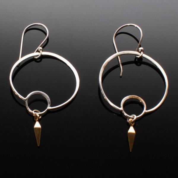 Sterling Silver Double Circle Earrings with 24k gold plate spike