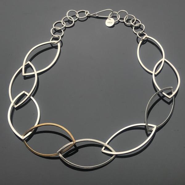 Sterling Silver Marquise Square Link Necklace with NuGold