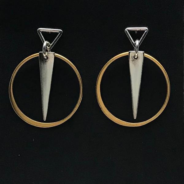 Sterling Silver Triangle with Gold Plated Circle Earrings