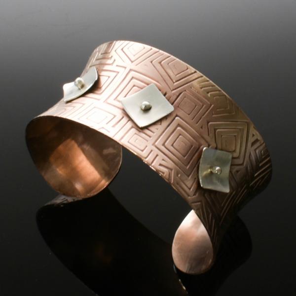Copper and Silver Anticlastic Geometric Cuff picture