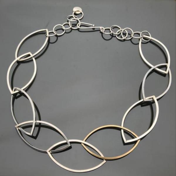 Argentium Silver Marquise Link Necklace with NuGold