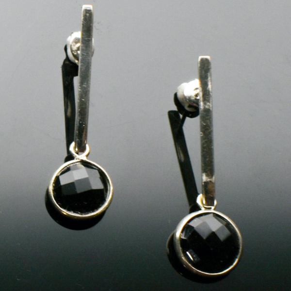 Sterling Silver Bar Earrings with Black Onyx Stones