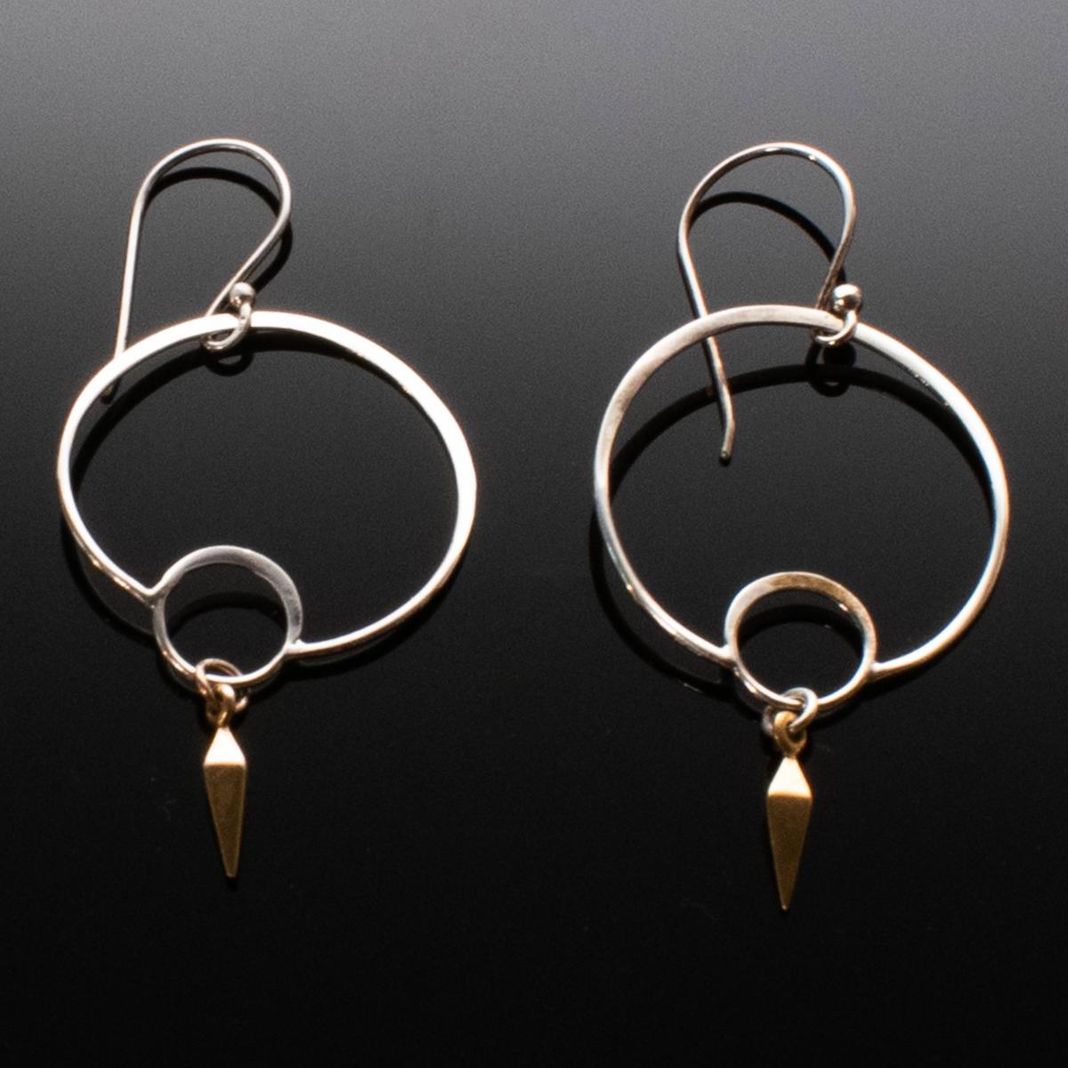 Sterling Silver Double Circle Earrings with 24k gold plate spike picture