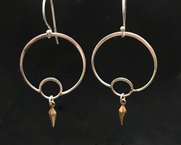 Sterling Silver Double Circle Earrings with 24k gold plate spike picture