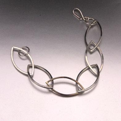 Sterling Silver Marquise Square Link Bracelet with NuGold
