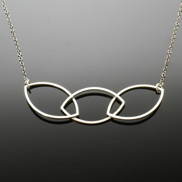 Sterling Silver 3 Marquise Square Link Necklace