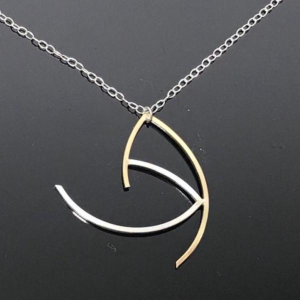 Argentium Silver and NuGold Abstract Marquise Square Necklace picture